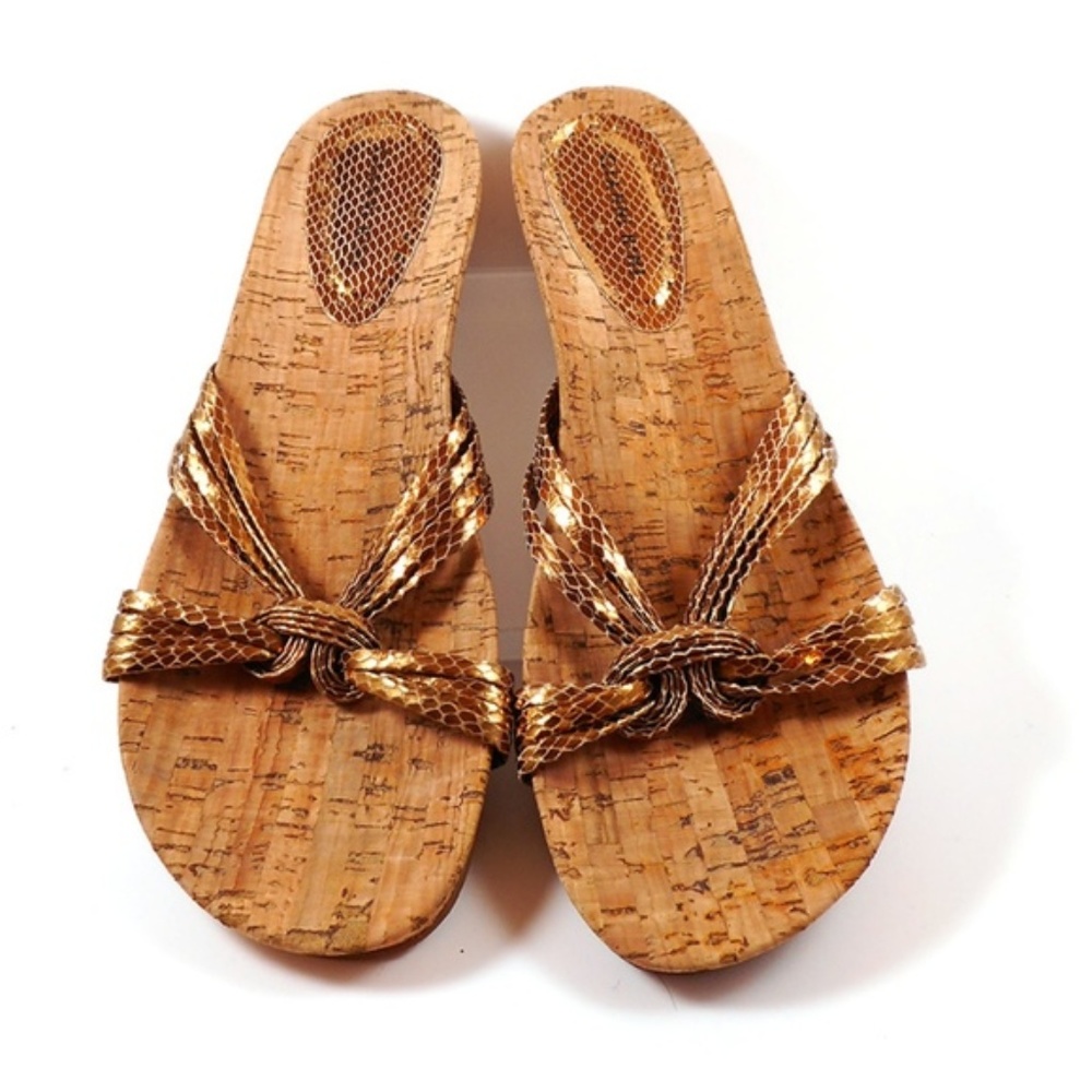 Gianni Bini Gold Sandals 10M Slip Open Toe Cork